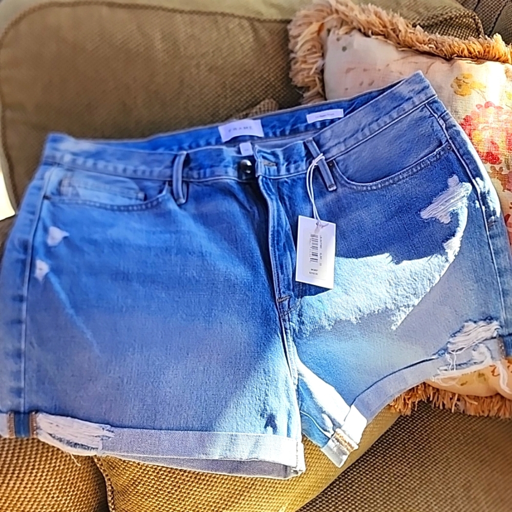 Frame 100% cotton denim cuffed shorts